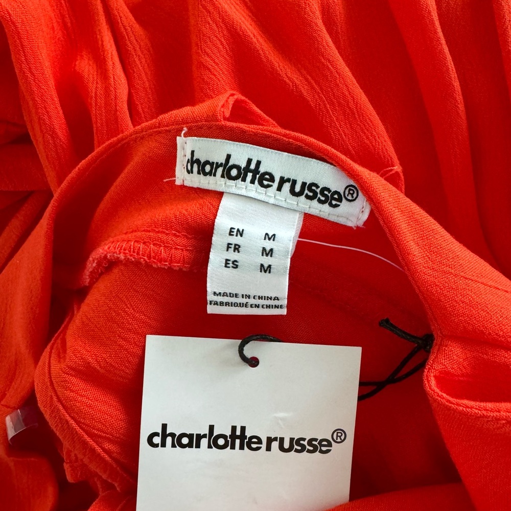 Charlotte Russe coral, reddish-orange Ruffle V-Neck Maxi Dress size M - Picture 12 of 14